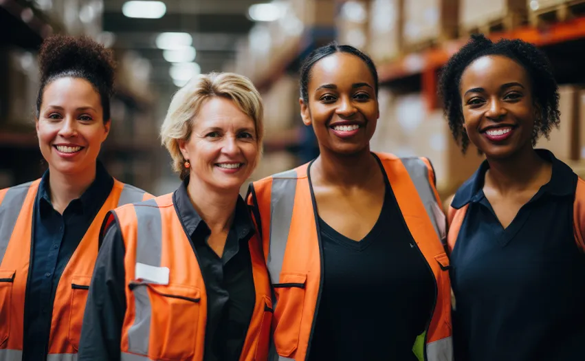 A group of four woman wearing safety vests (Photo)